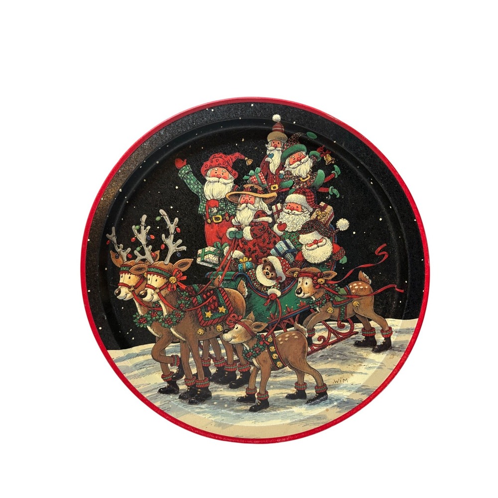Vintage 1994 Potpourri Designs Wim Schimmer Christmas Sleigh Ride Metal Tray Red